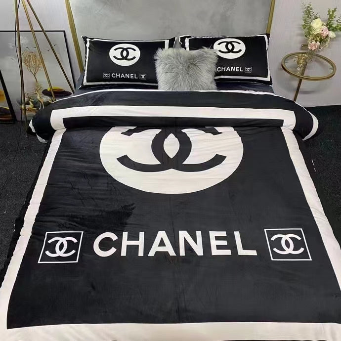 Coco chanel black luxury brand high-end bedding set home decorations in  2023