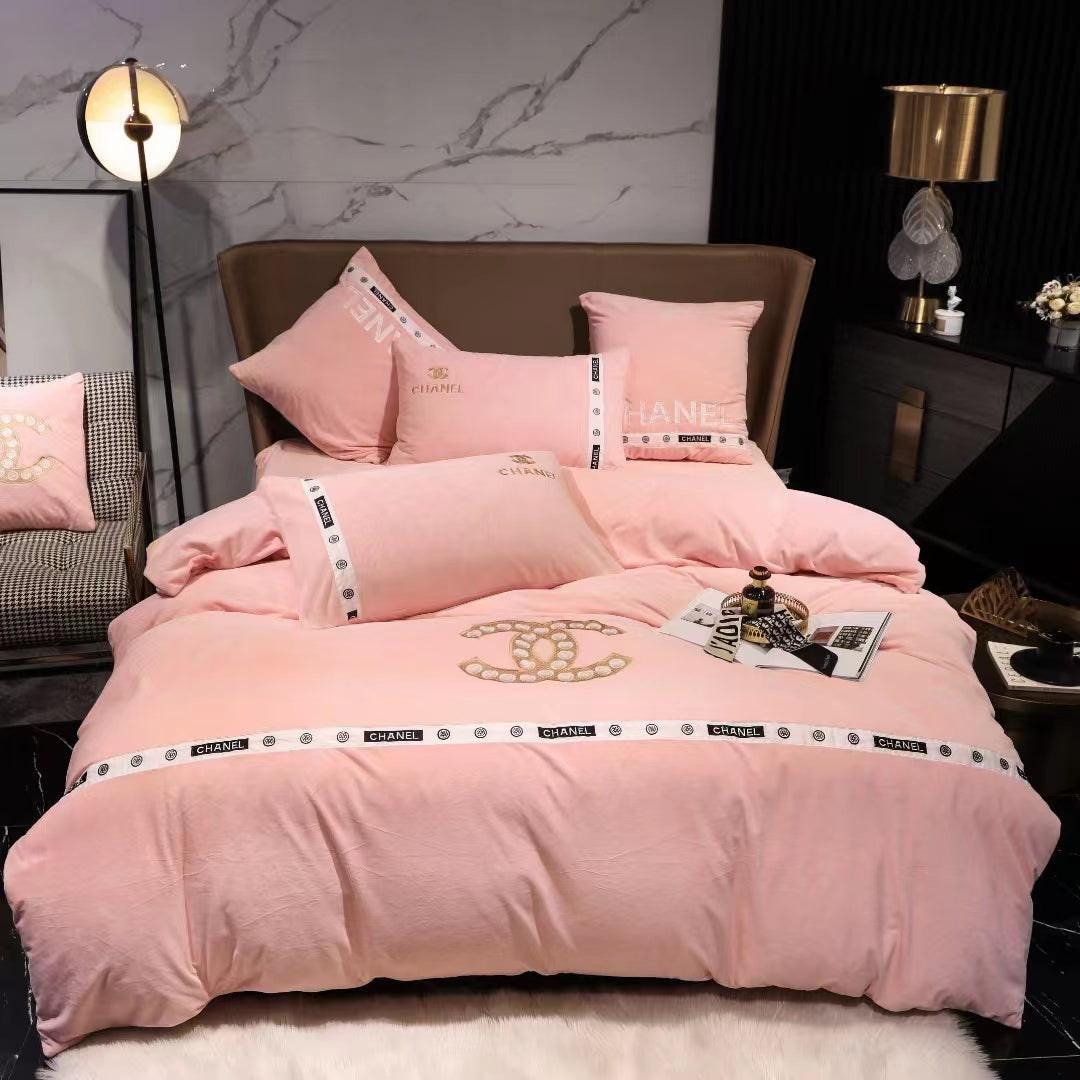 pink chanel comforter set queen
